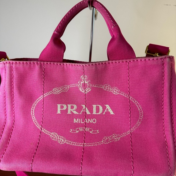 Prada Pink Canapa Canvas Logo Print Tote - Picture 12 of 13